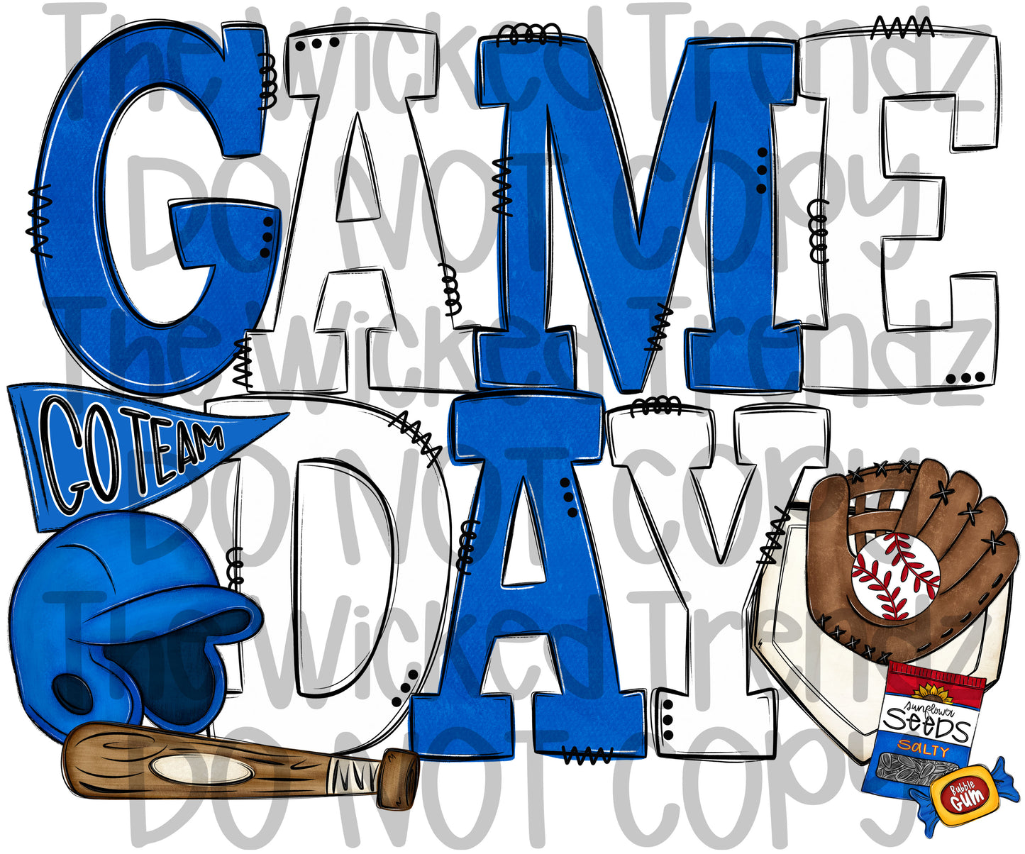 Game Day Blue and White Baseball Team Digital Design