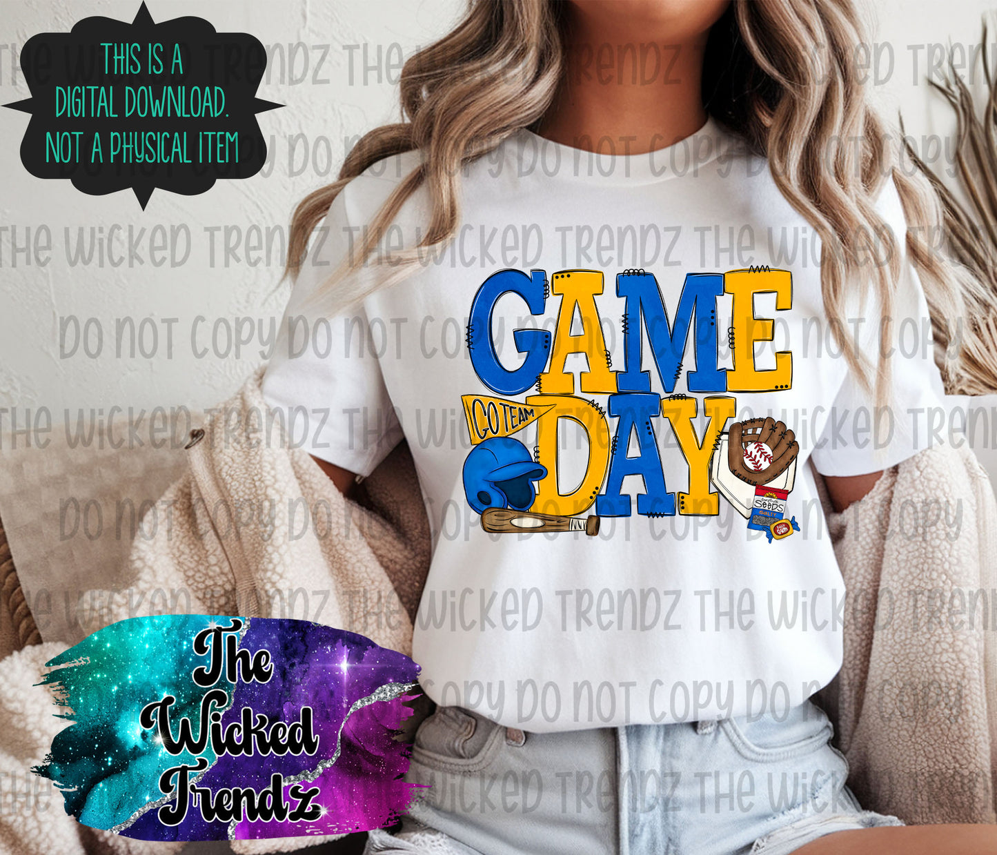 Game Day Blue and Yellow Baseball Team Digital Design