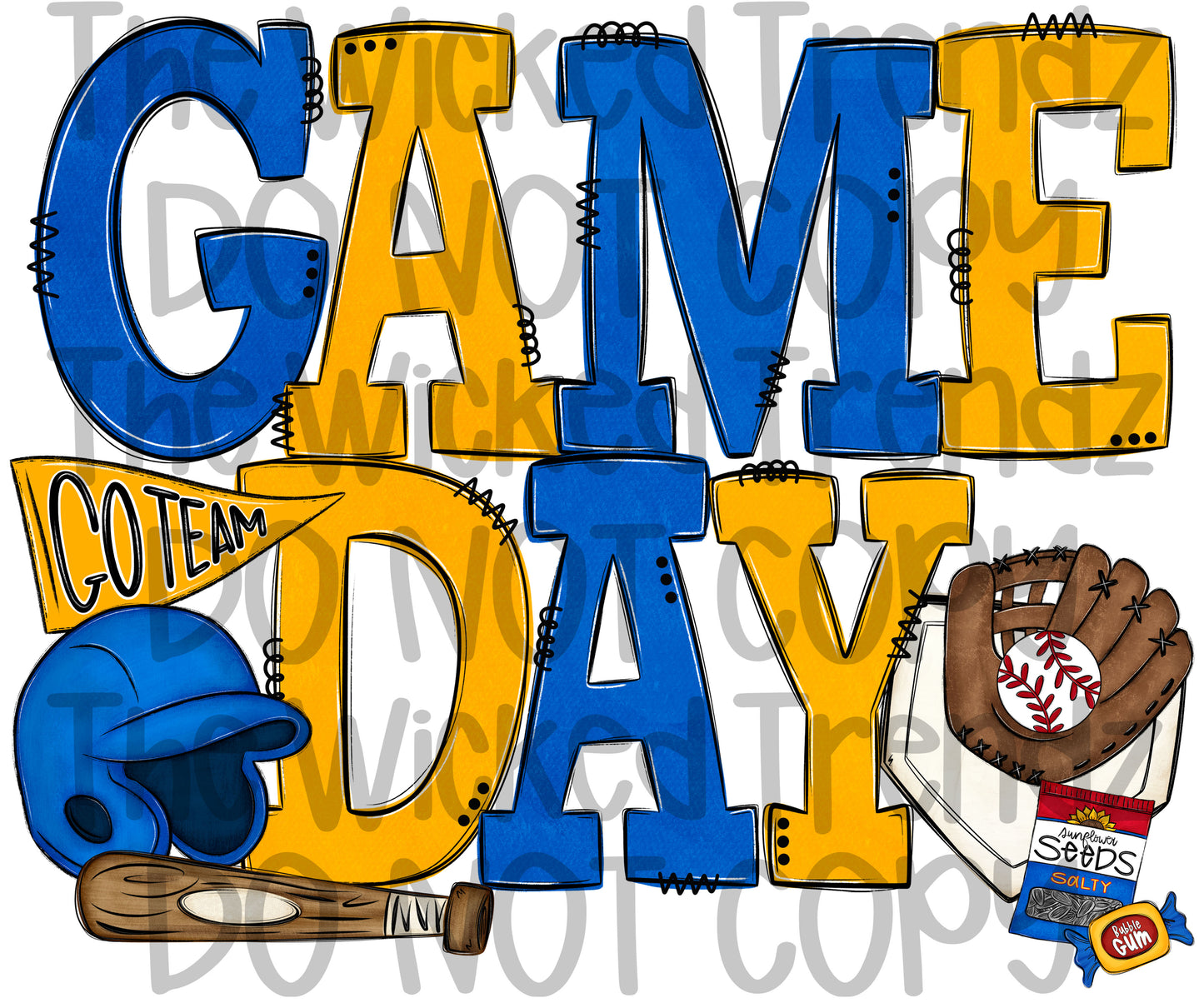 Game Day Blue and Yellow Baseball Team Digital Design