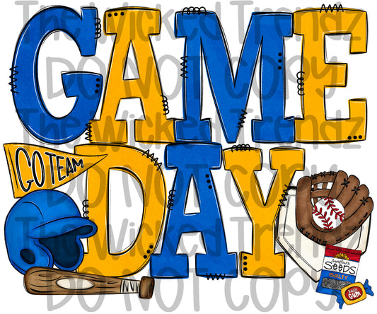 Game Day Blue and Yellow Baseball Team Digital Design