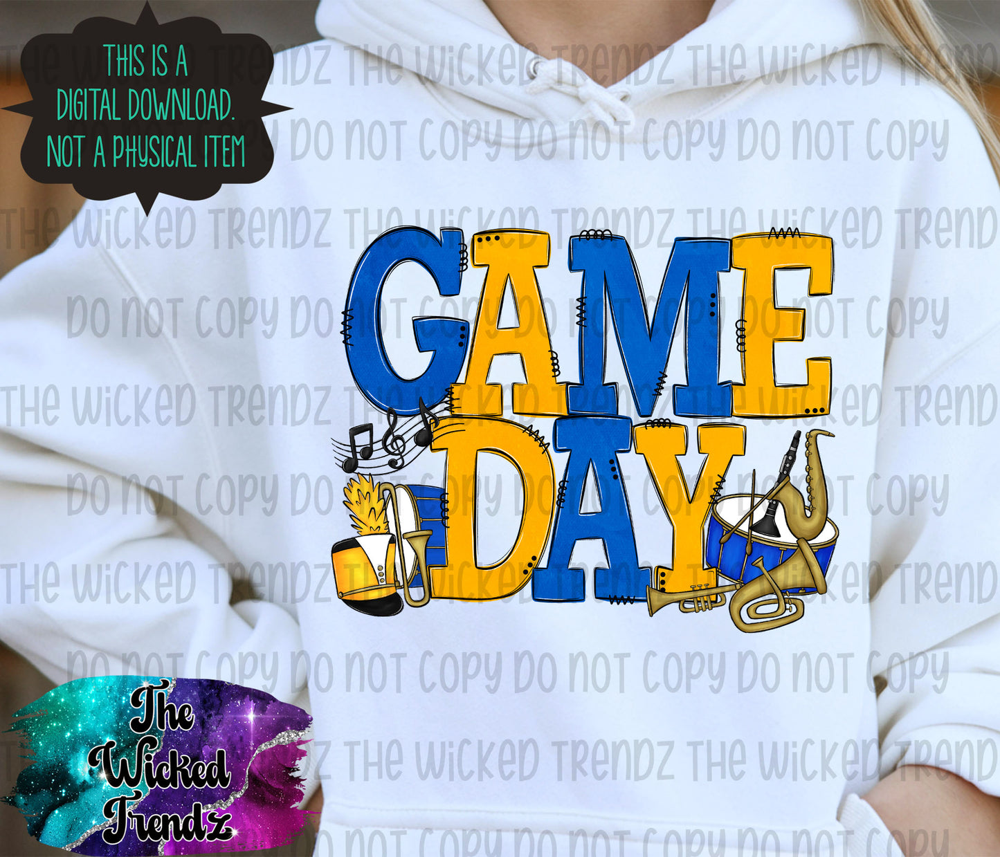 Game Day Marching Band Blue and Yellow School Colors Digital Design
