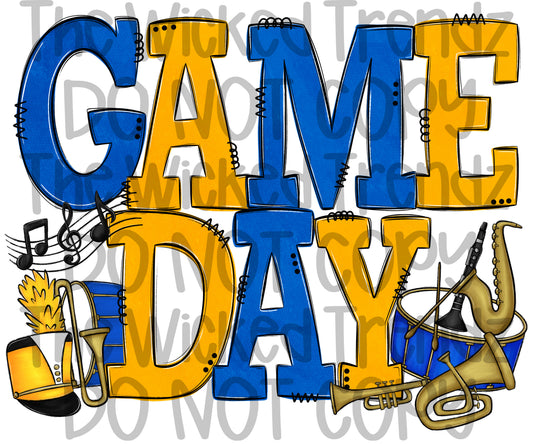 Game Day Marching Band Blue and Yellow School Colors Digital Design