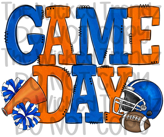 Game Day Blue and Orange Football Cheer Team Digital Design