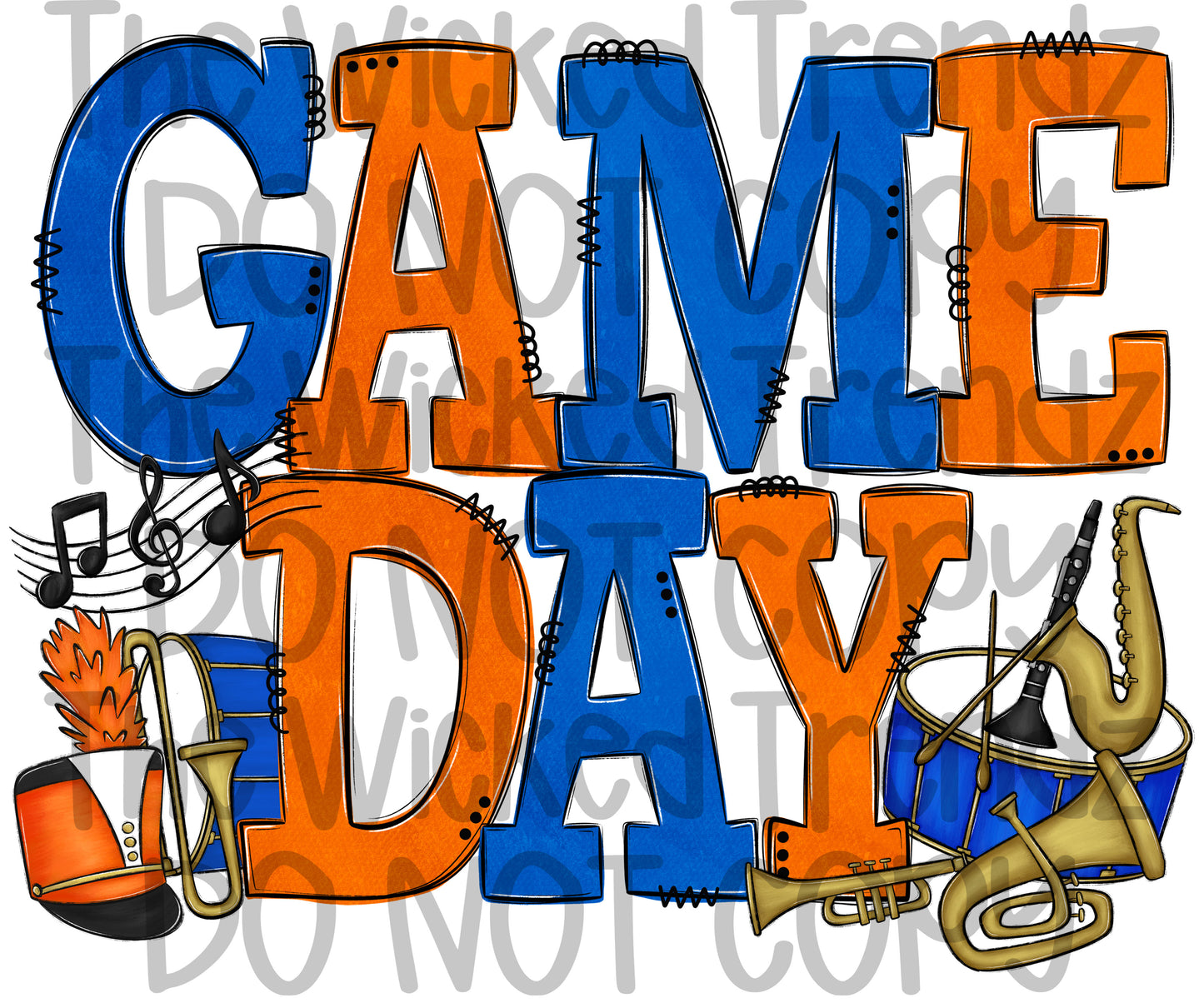 Game Day Marching Band Blue and Orange School Colors Digital Design