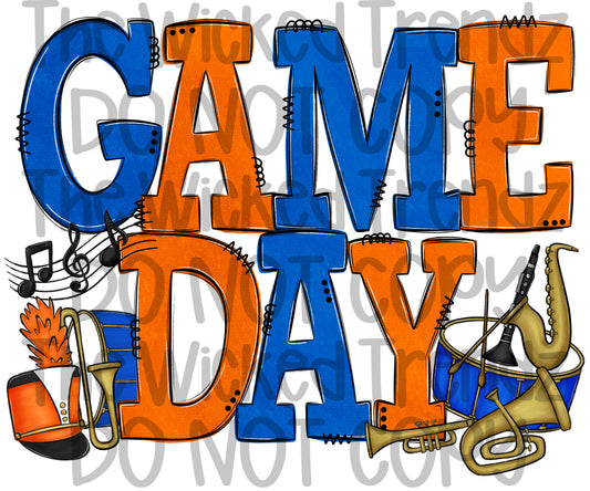 Game Day Marching Band Blue and Orange School Colors Digital Design