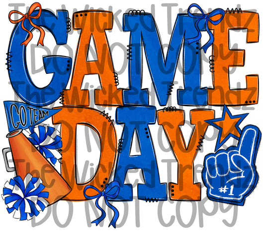 Game Day Blue and Orange Cheer Cheerleading Digital Design Spirit Shirt Design