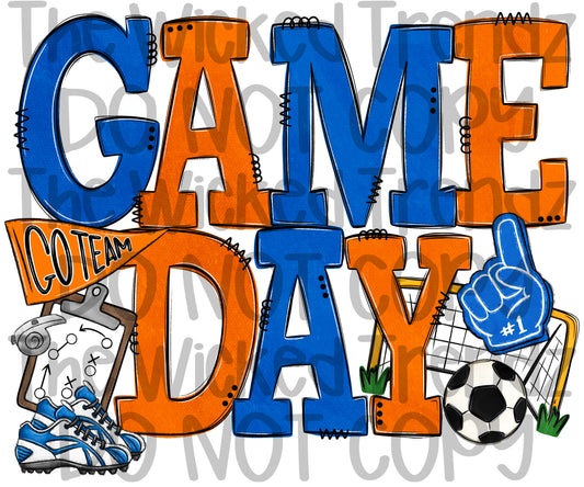 Game Day Soccer Team Blue and Orange Colors Mascot Digital Design