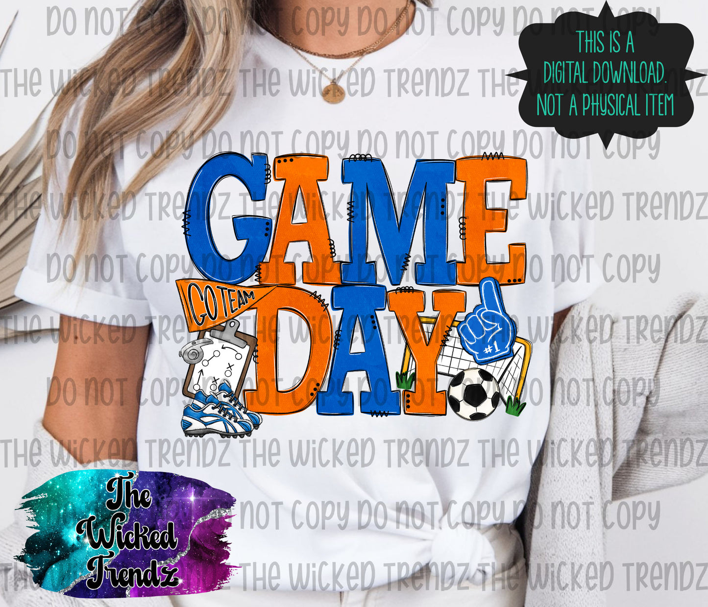 Game Day Soccer Team Blue and Orange Colors Mascot Digital Design