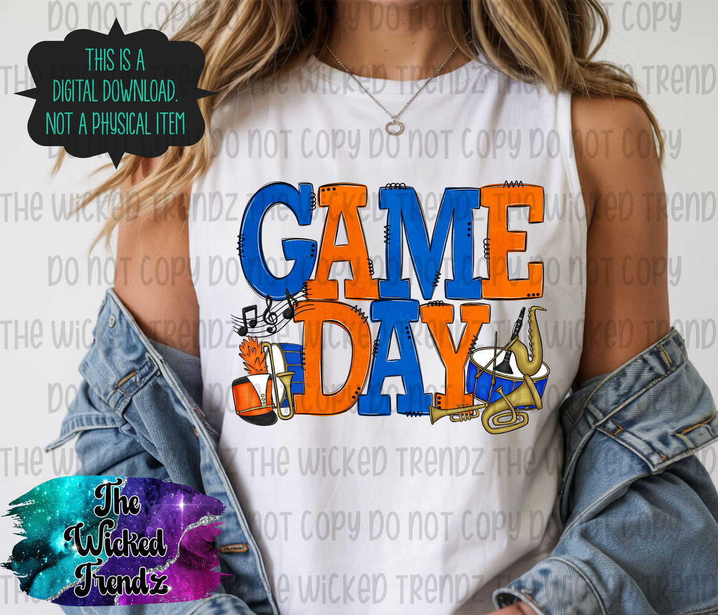 Game Day Marching Band Blue and Orange School Colors Digital Design