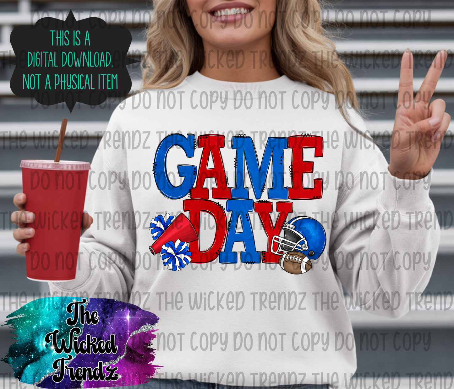 Game Day Red and Blue Football Cheer Team Digital Design