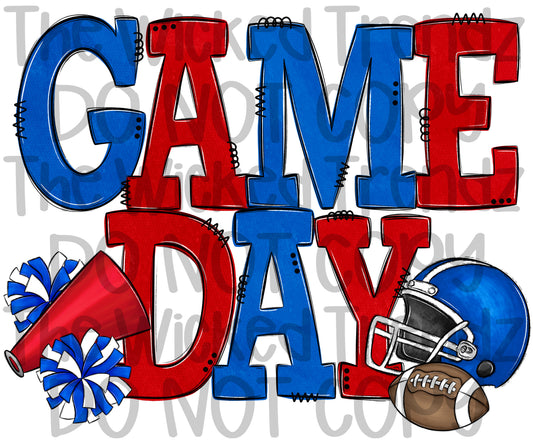 Game Day Red and Blue Football Cheer Team Digital Design
