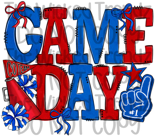 Game Day Blue and Red Cheer Cheerleading Digital Design Spirit Shirt Design