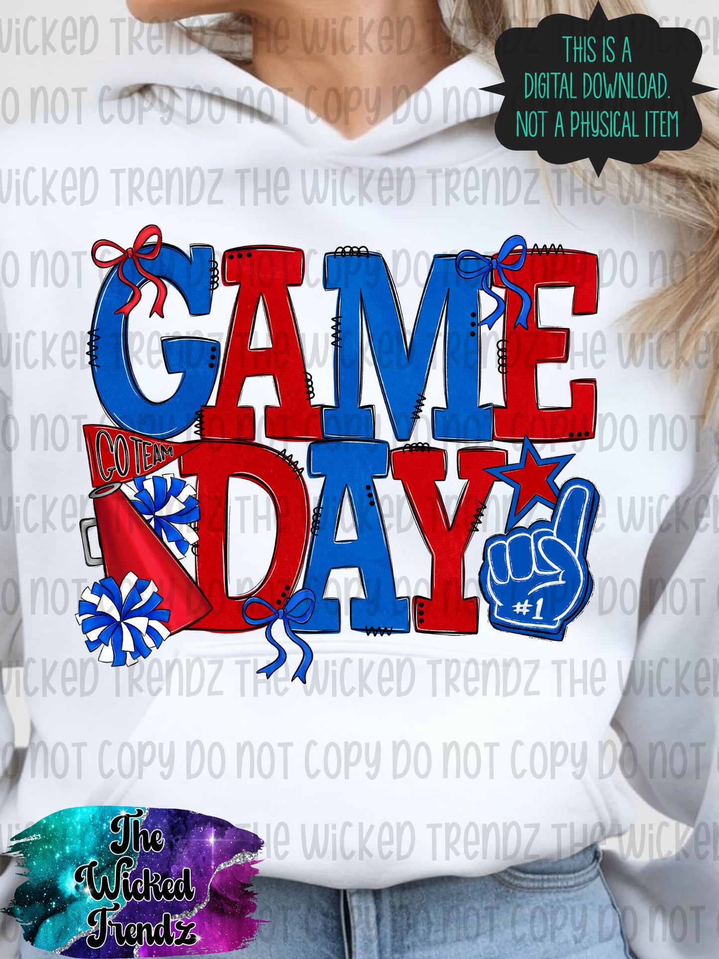 Game Day Blue and Red Cheer Cheerleading Digital Design Spirit Shirt Design