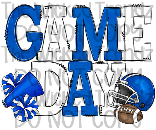 Game Day Blue and White Football Cheer Team Digital Design