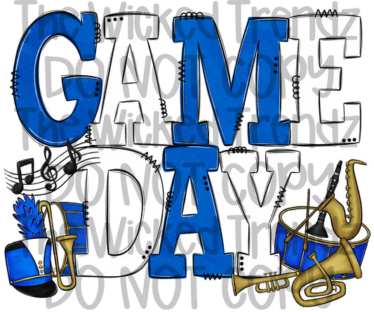 Game Day Marching Band Blue and White School Colors Digital Design