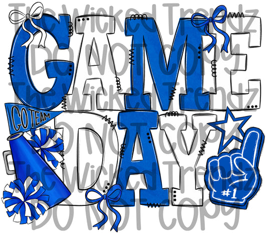 Game Day Blue and White Cheer Cheerleading Digital Design Spirit Shirt Design
