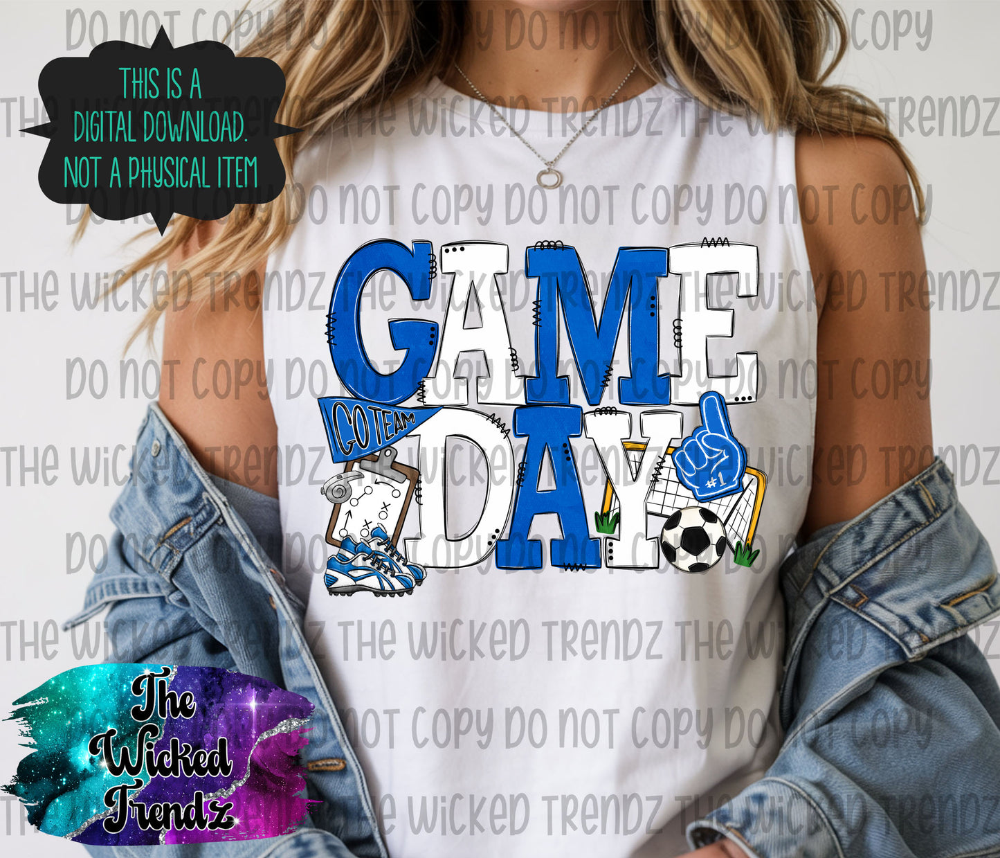 Game Day Soccer Team Blue and White Colors Mascot Digital Design