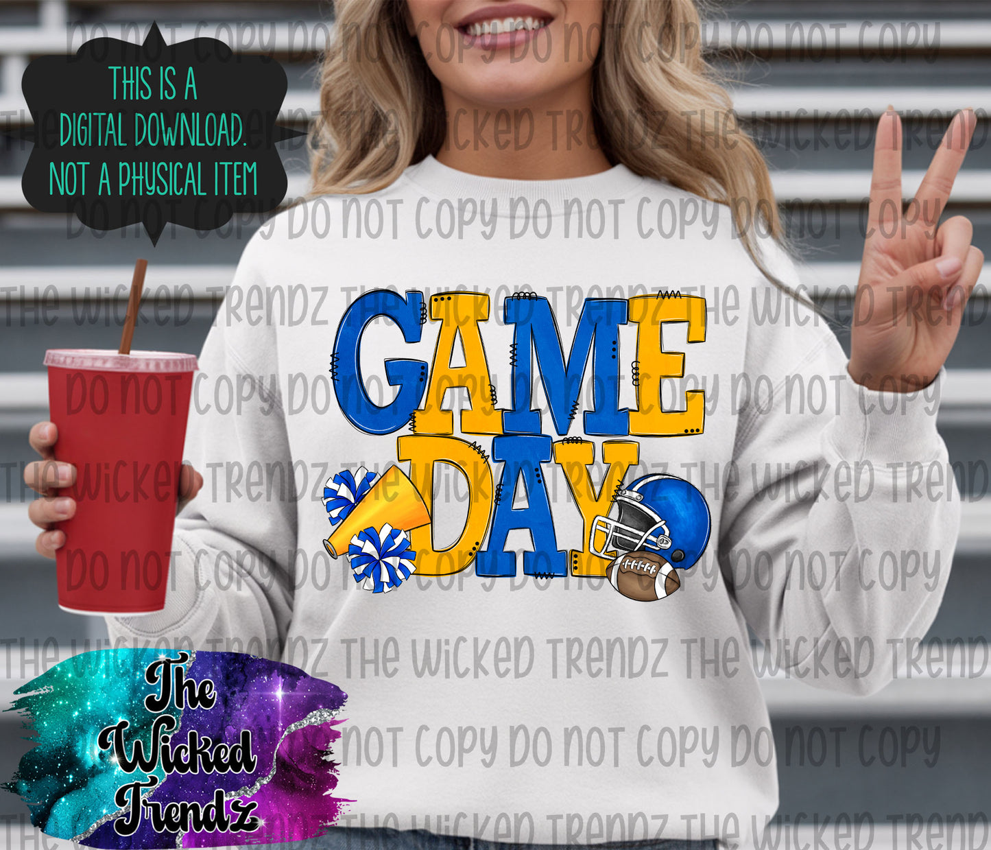 Game Day Blue and Yellow Football Cheer Team Digital Design