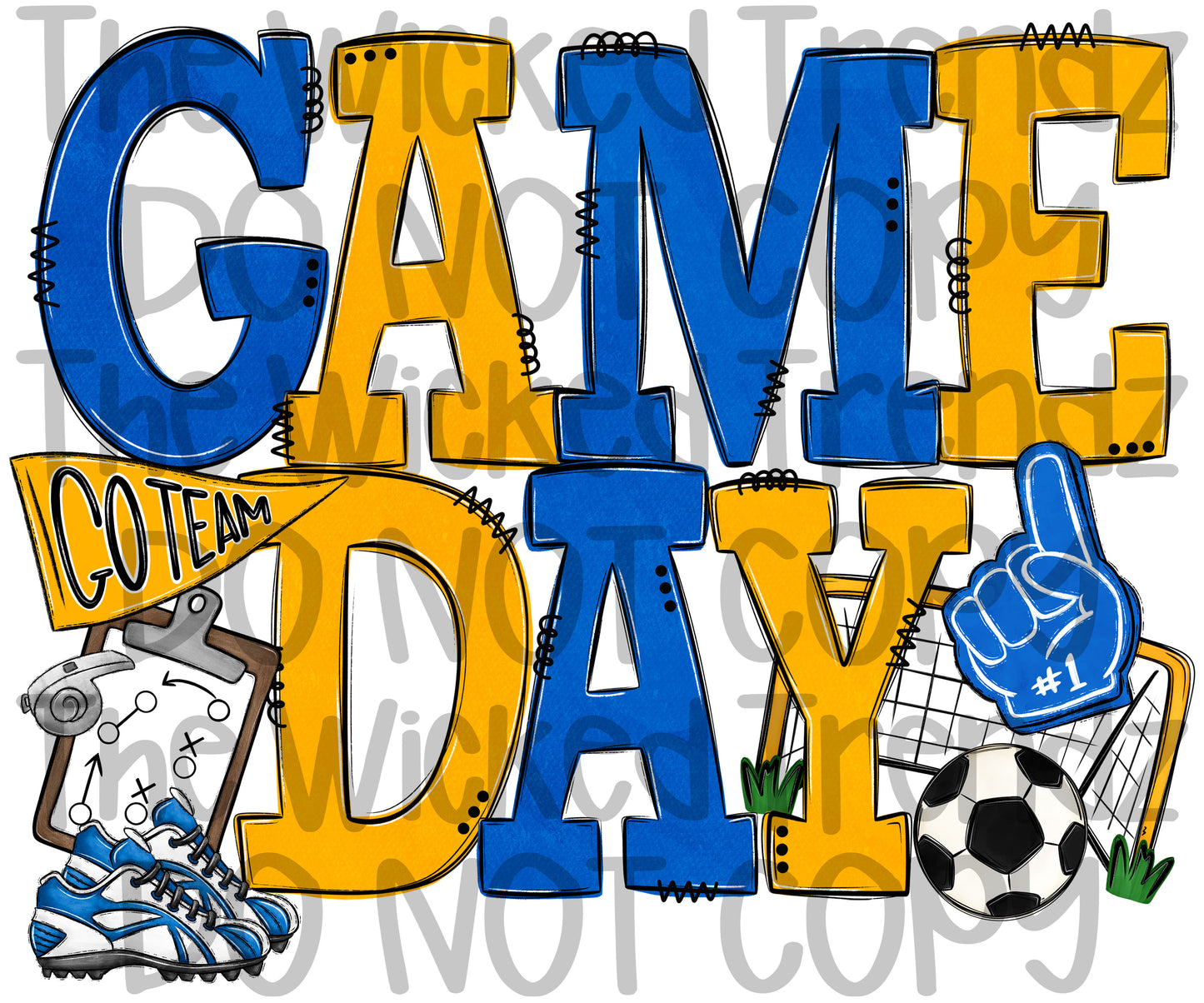 Game Day Soccer Team Blue and Yellow Colors Mascot Digital Design