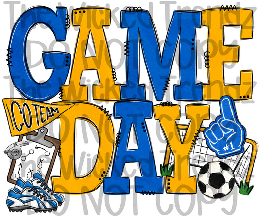 Game Day Soccer Team Blue and Yellow Colors Mascot Digital Design