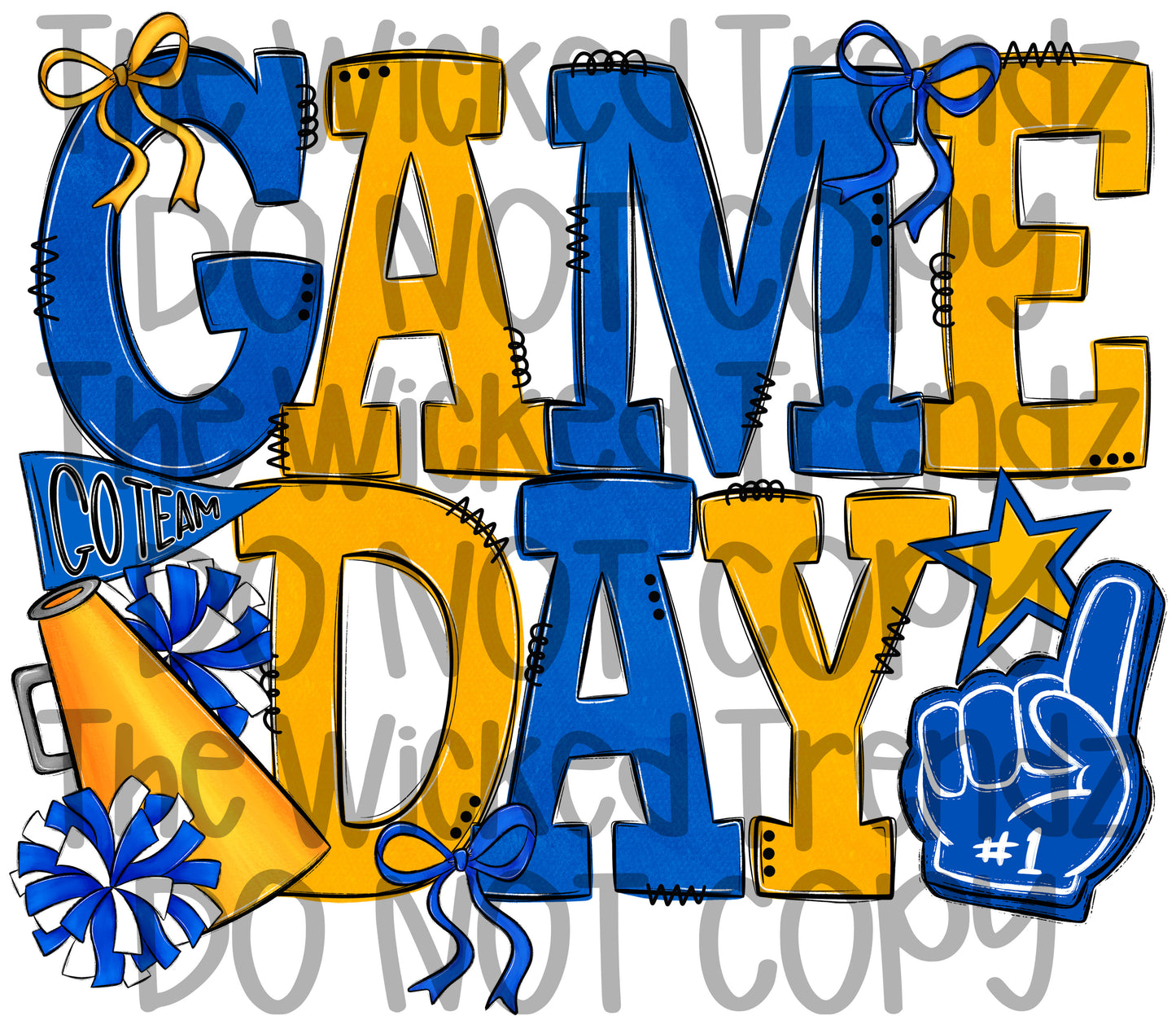 Game Day Blue and Yellow Cheer Cheerleading Digital Design Spirit Shirt Design