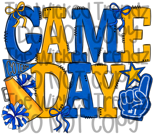Game Day Blue and Yellow Cheer Cheerleading Digital Design Spirit Shirt Design