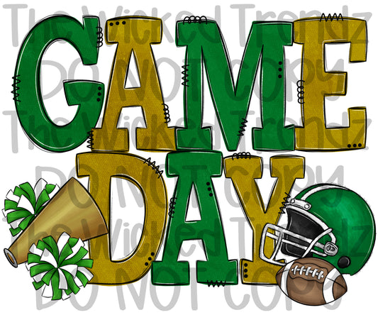 Game Day Dark Green and Gold Football Cheer Team Digital Design