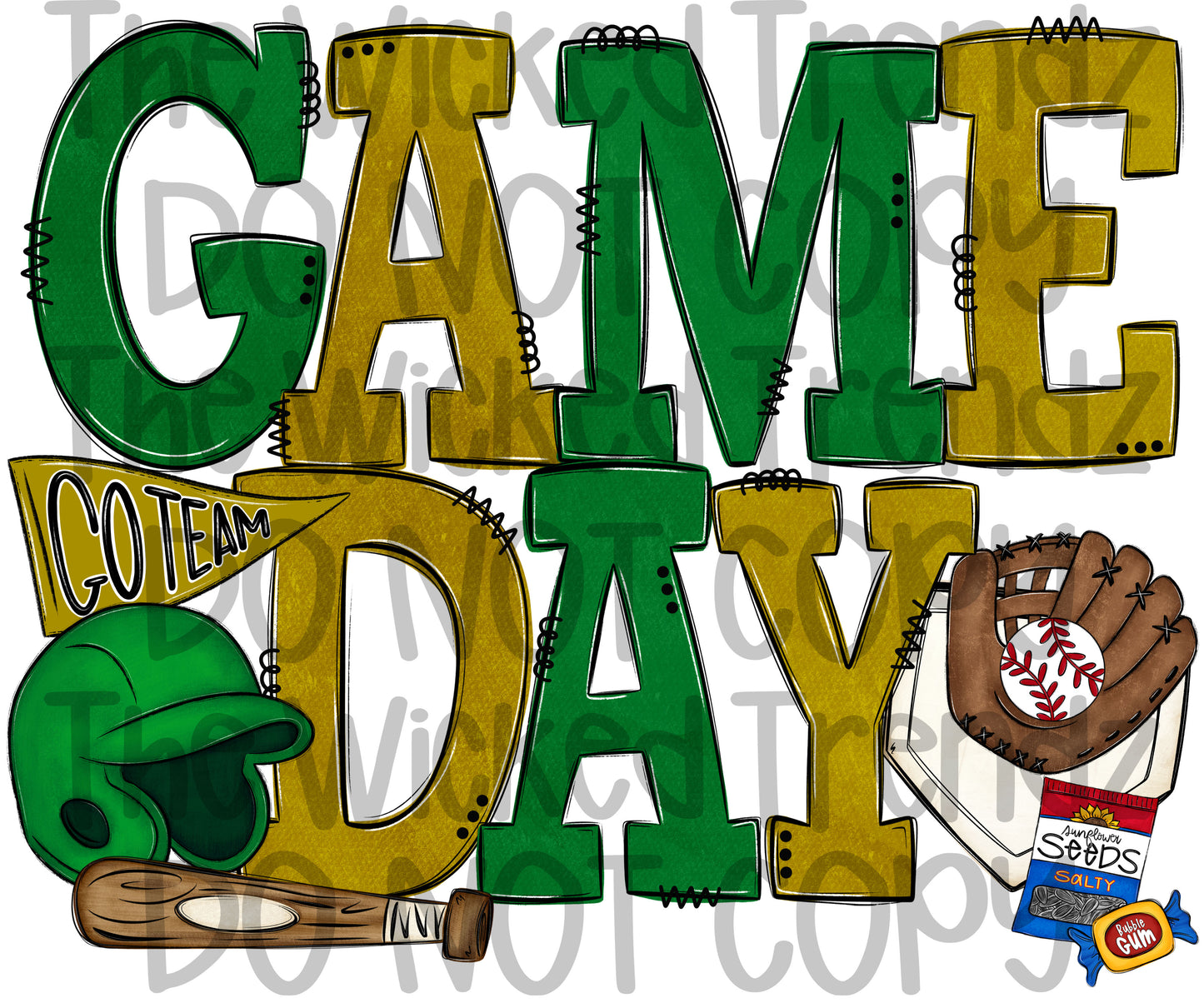 Game Day Green and Gold Baseball Team Digital Design