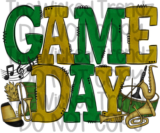Game Day Marching Band Hunter Dark Green and Gold School Colors Digital Design