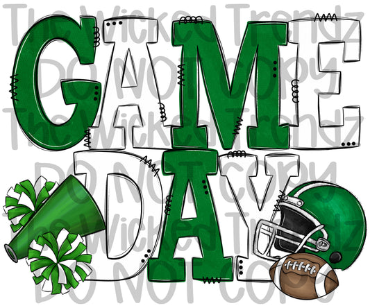 Game Day Dark Green and White Football Cheer Team Digital Design