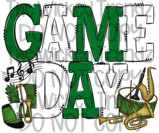 Game Day Marching Band Hunter Dark Green and White School Colors Digital Design