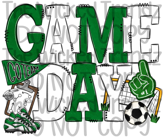 Game Day Soccer Team Dark Green and White Colors Mascot Digital Design