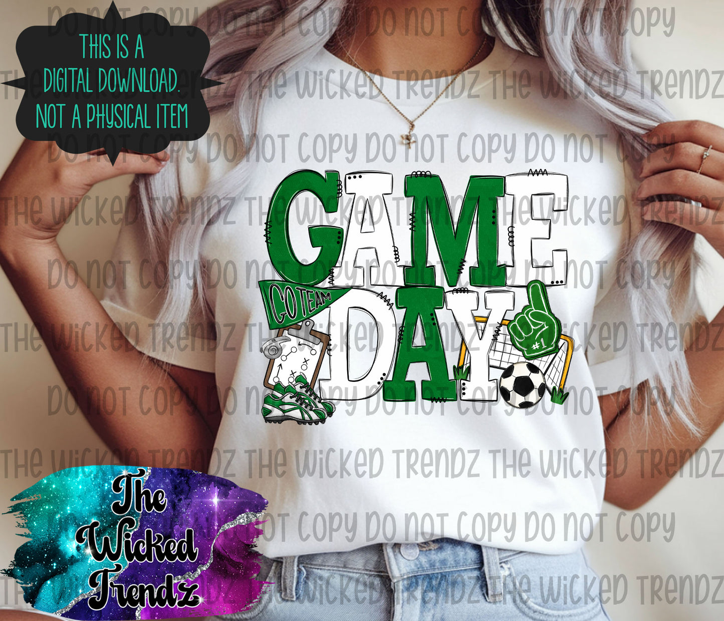 Game Day Soccer Team Dark Green and White Colors Mascot Digital Design