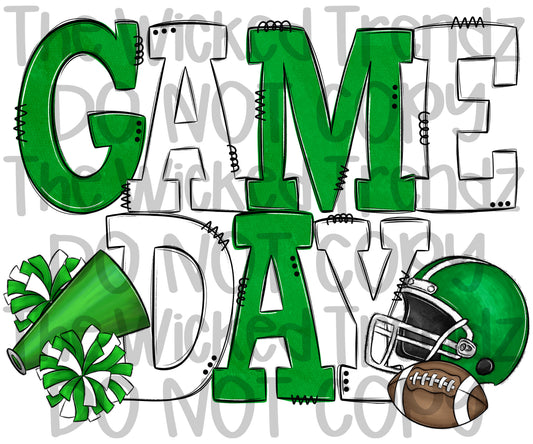 Game Day Bright Green and White Football Cheer Team Digital Design
