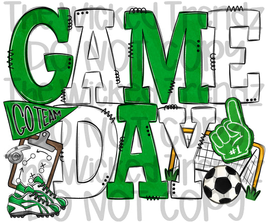 Game Day Soccer Team Green and White Colors Mascot Digital Design