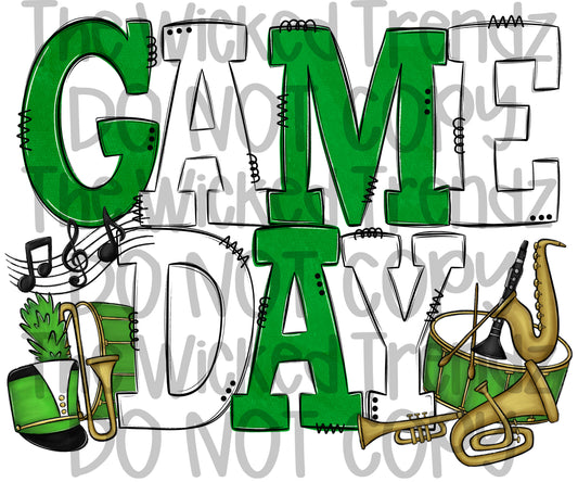Game Day Marching Band Green and White School Colors Digital Design