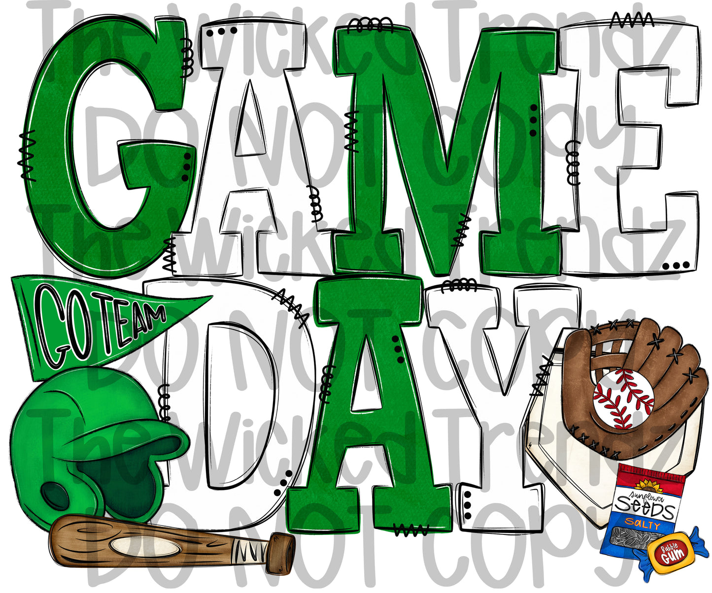 Game Day Green and White Baseball Team Digital Design