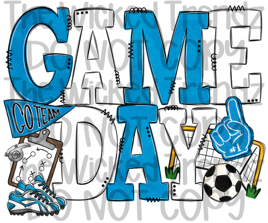 Game Day Soccer Team Light Blue and White Colors Mascot Digital Design
