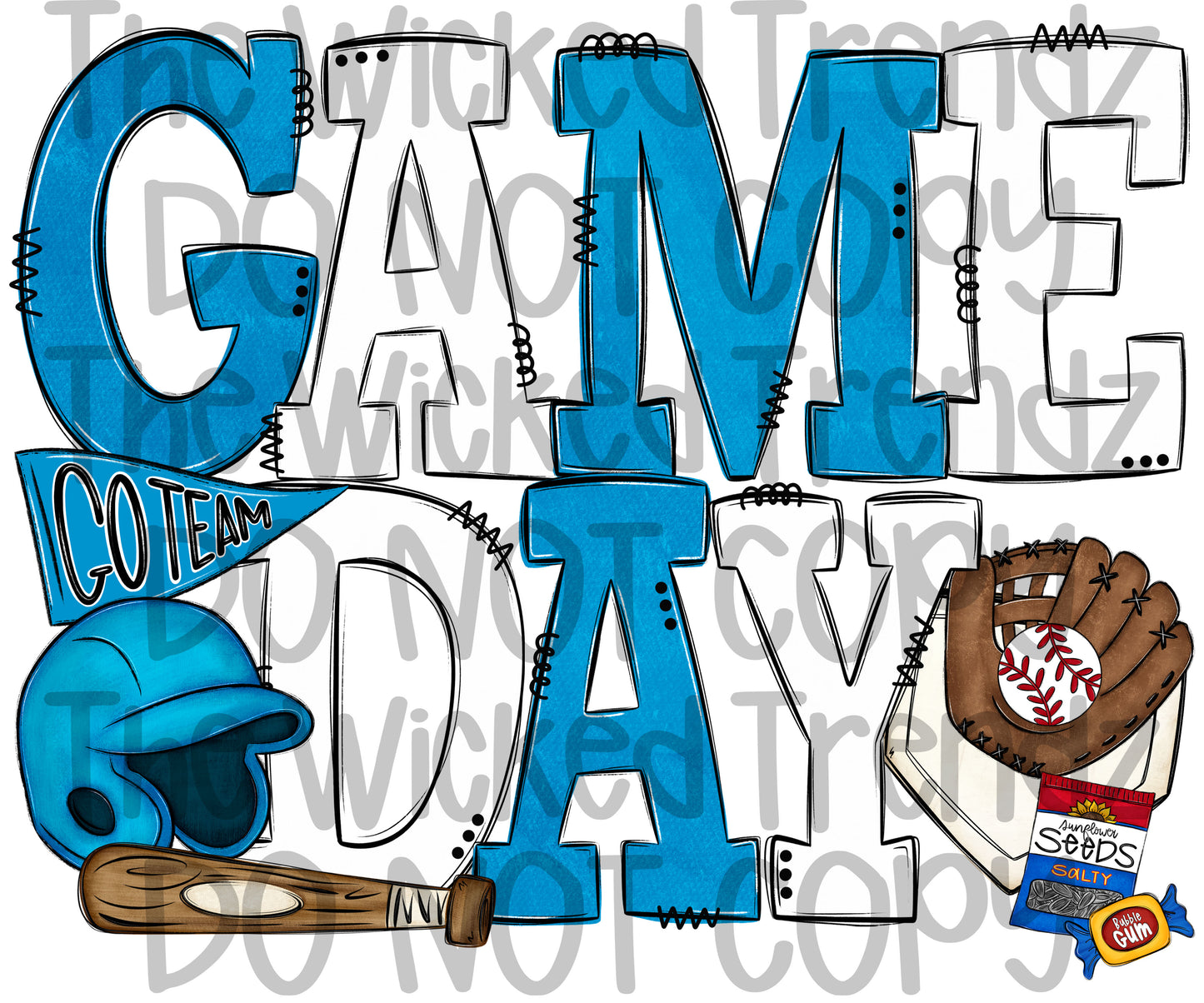 Game Day Light Blue and White Baseball Team Digital Design