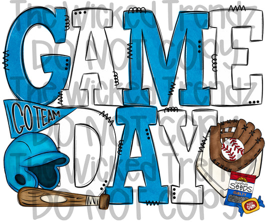 Game Day Light Blue and White Baseball Team Digital Design