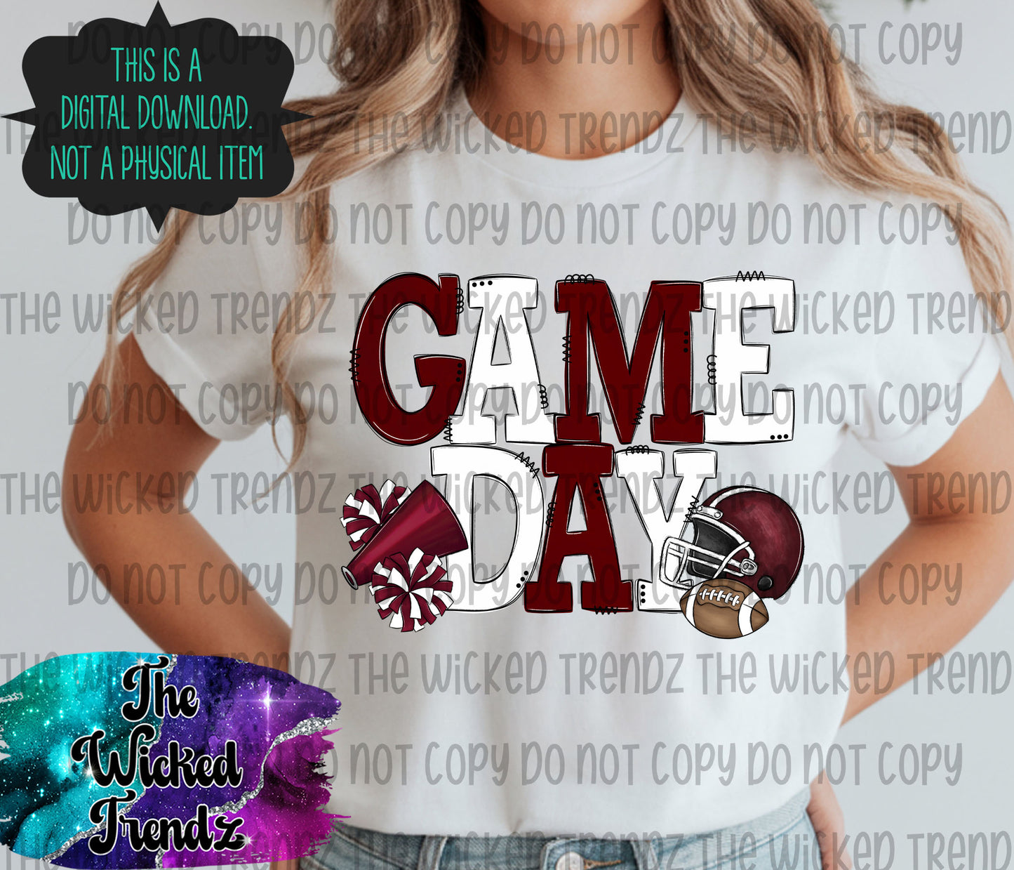 Game Day Maroon and White Football Cheer Team Digital Design