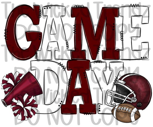 Game Day Maroon and White Football Cheer Team Digital Design
