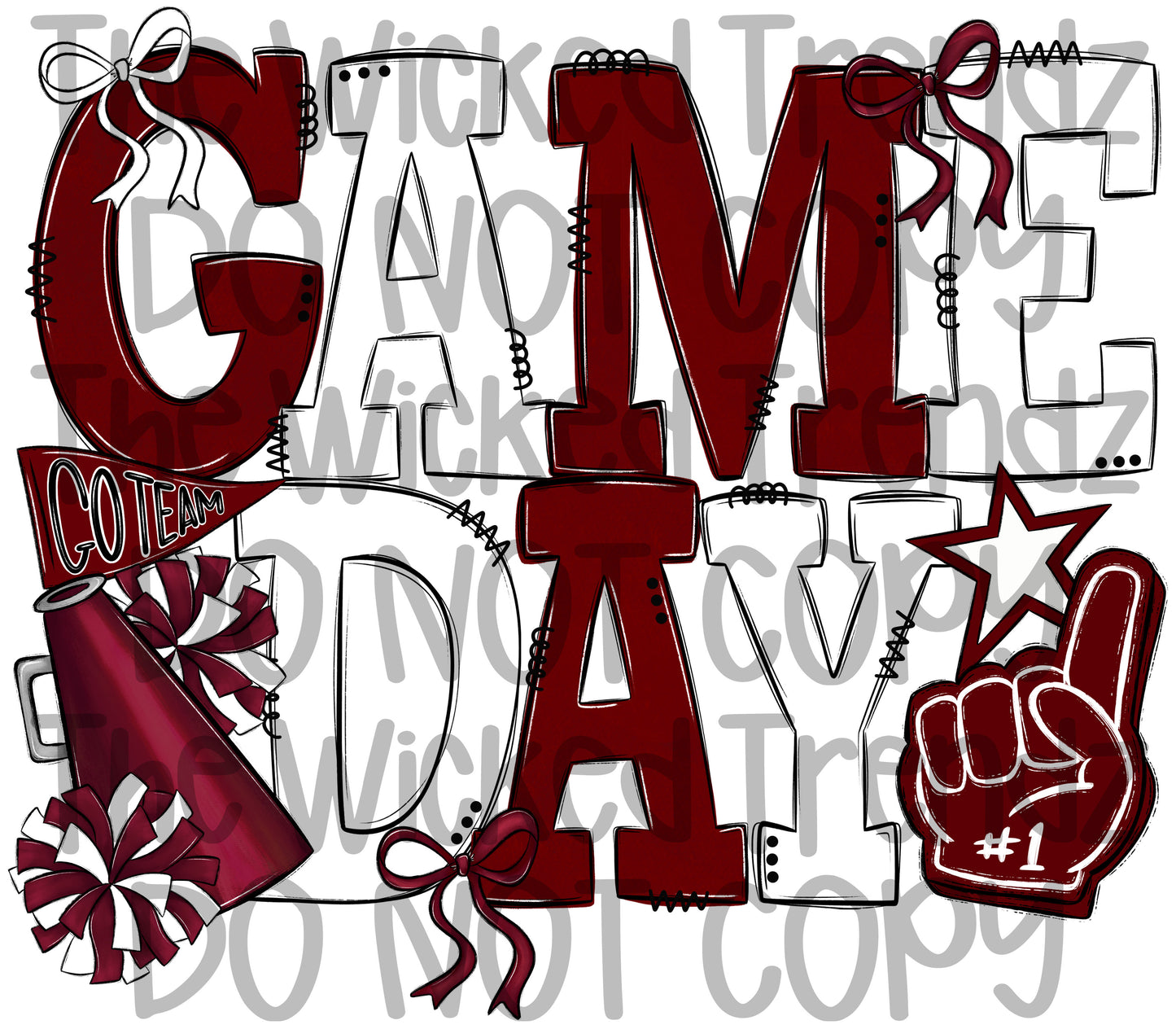 Game Day Maroon and White Cheer Cheerleading Digital Design Spirit Shirt Design