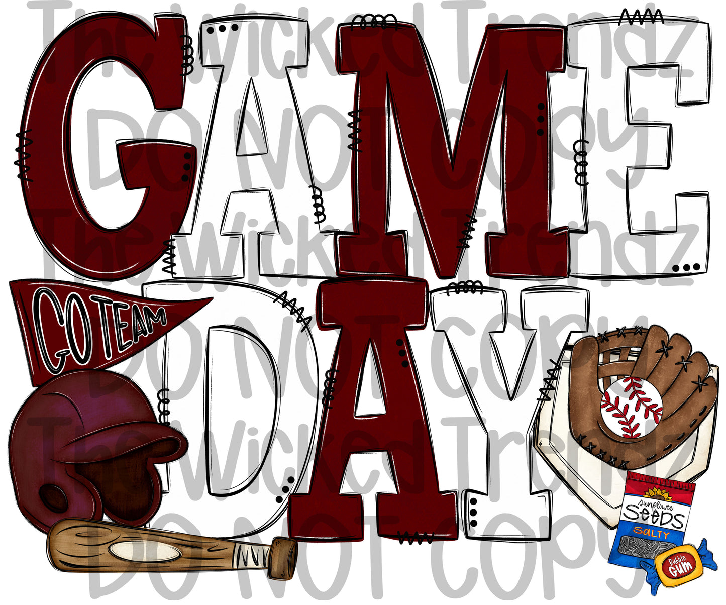 Game Day Maroon and White Baseball Team Digital Design