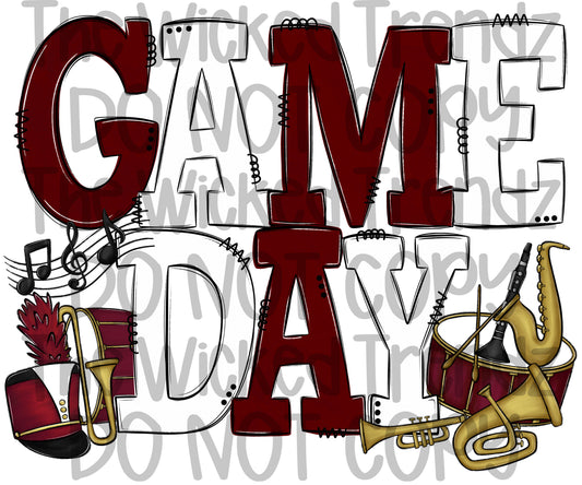 Game Day Marching Band Maroon and White School Colors Digital Design