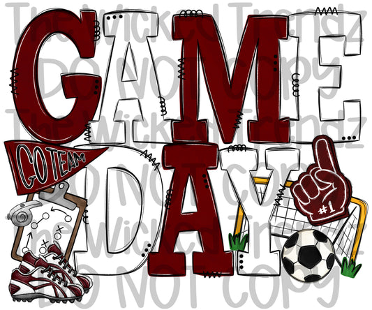 Game Day Soccer Team Maroon and White Colors Mascot Digital Design