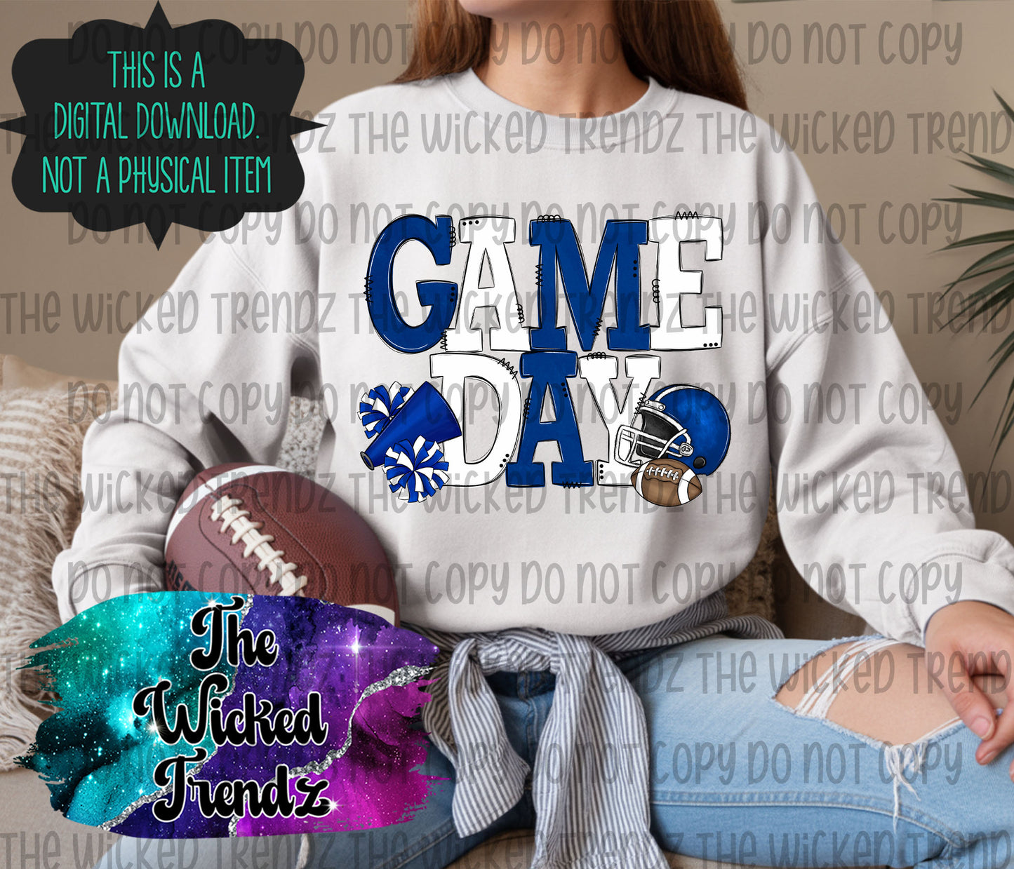 Game Day Navy Blue and White Football Cheer Team Digital Design