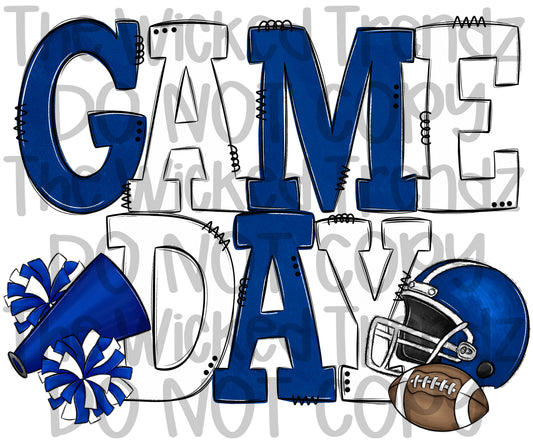 Game Day Navy Blue and White Football Cheer Team Digital Design