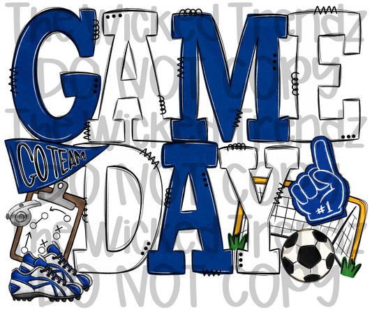 Game Day Soccer Team Navy Blue and White Colors Mascot Digital Design