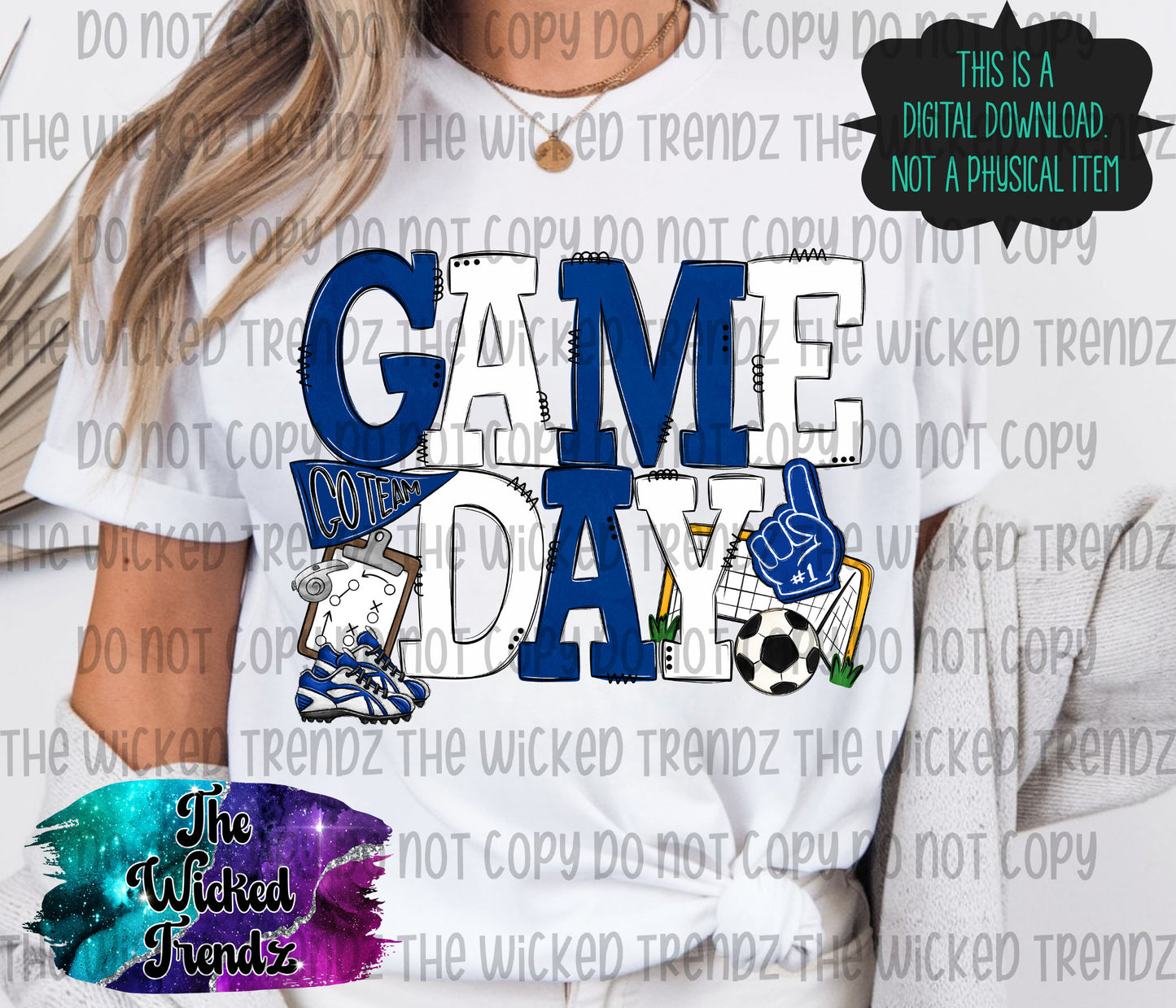 Game Day Soccer Team Navy Blue and White Colors Mascot Digital Design